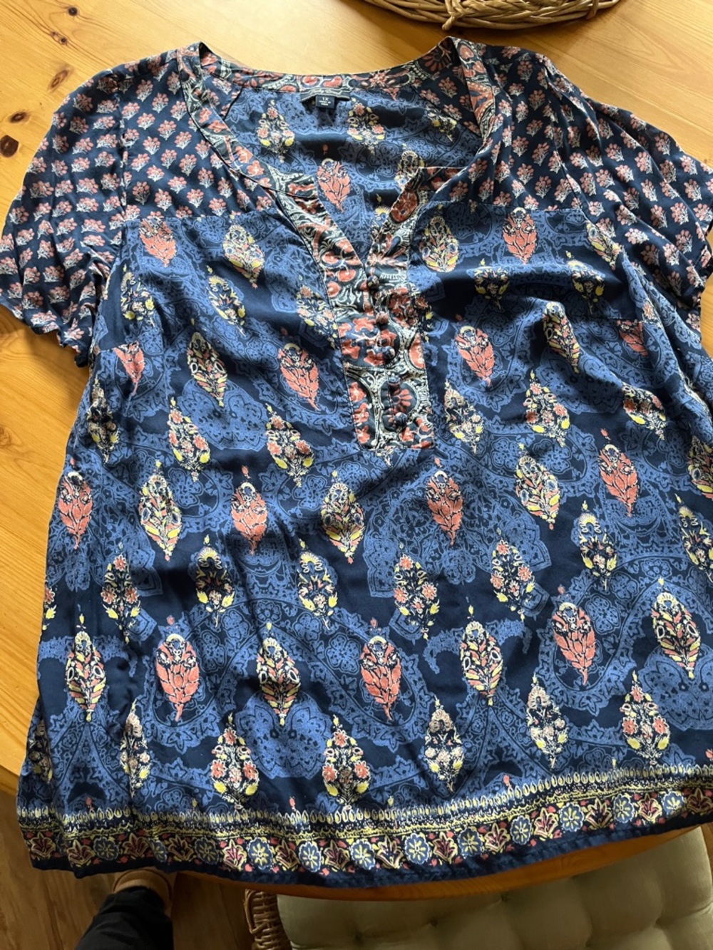 Lucky Brand Navy Floral Paisley Short-Sleeve Tunic